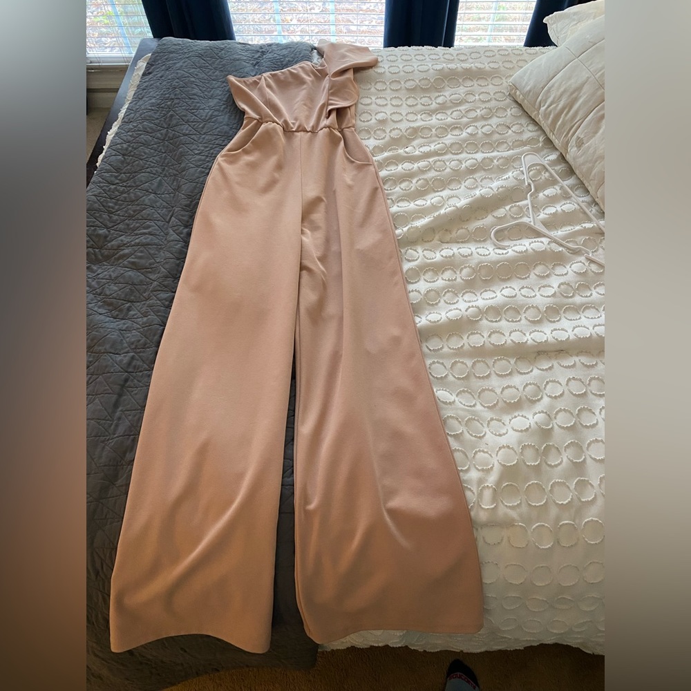 Tan/pink one shoulder jumpsuit